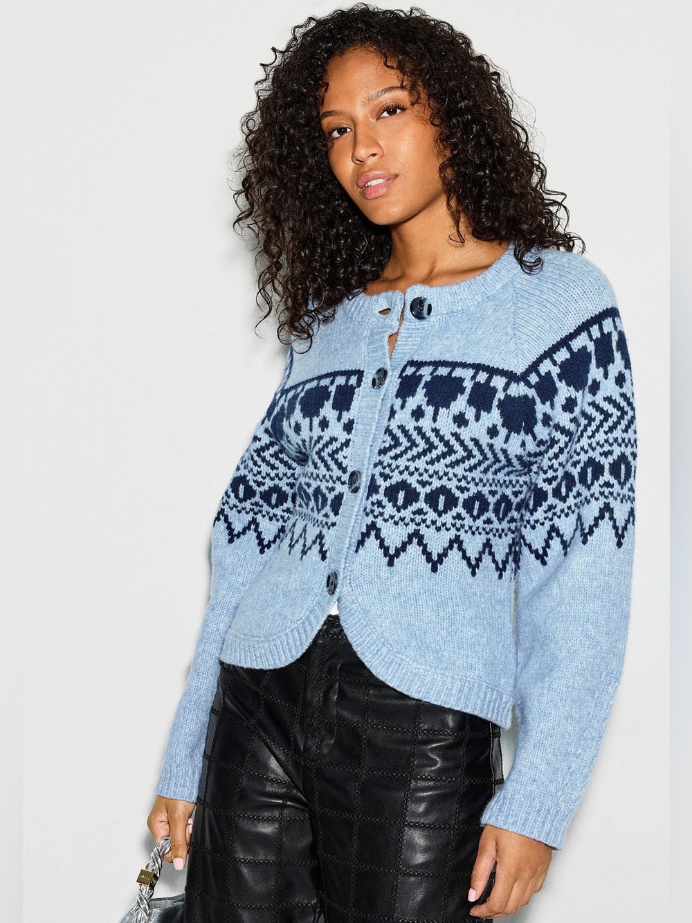 Baum und Pferdgarten Colin Fairisle Cardigan Light Blue Fair Isle size small.